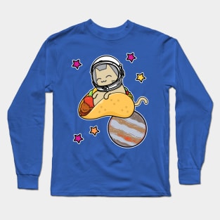 cartoon cat astronaut in space riding taco Long Sleeve T-Shirt